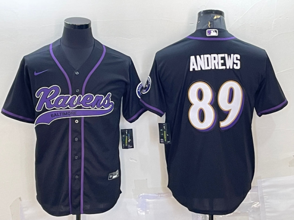 Men Baltimore Ravens #89 Mark Andrews Black With Patch Cool Base Stitched Baseball Jersey