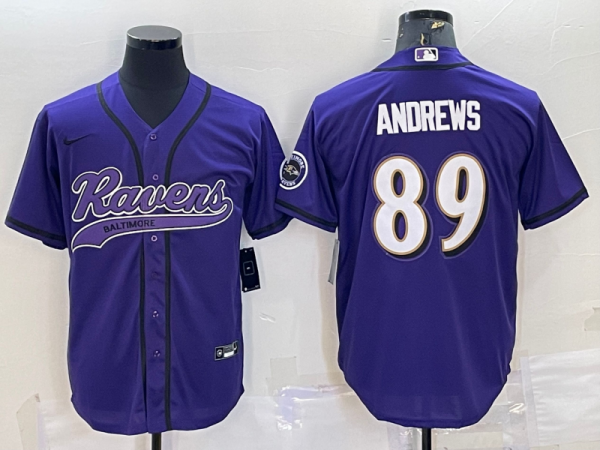 Men Baltimore Ravens #89 Mark Andrews Purple With Patch Cool Base Stitched Baseball Jersey