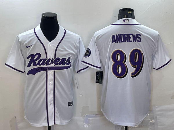 Men Baltimore Ravens #89 Mark Andrews White With Patch Cool Base Stitched Baseball Jersey