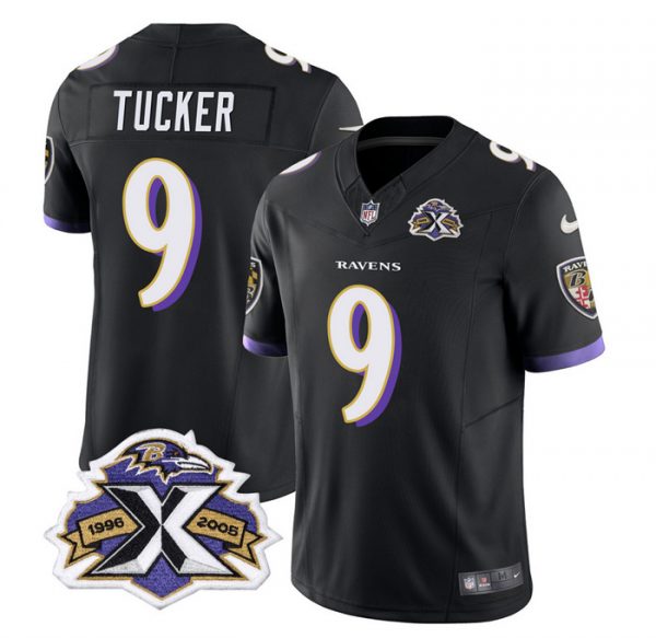Men Baltimore Ravens #9 Justin Tucker Black 2023 F.U.S.E With Patch Throwback Vapor Limited Jersey
