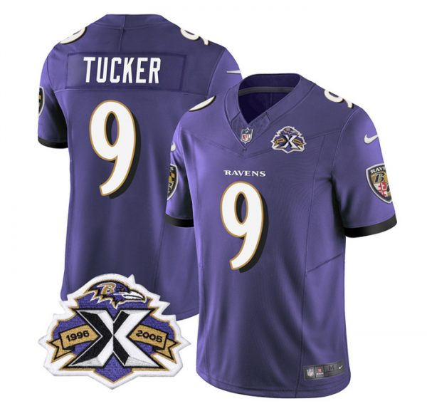 Men Baltimore Ravens #9 Justin Tucker Purple 2023 F.U.S.E With Patch Throwback Vapor Limited Jersey