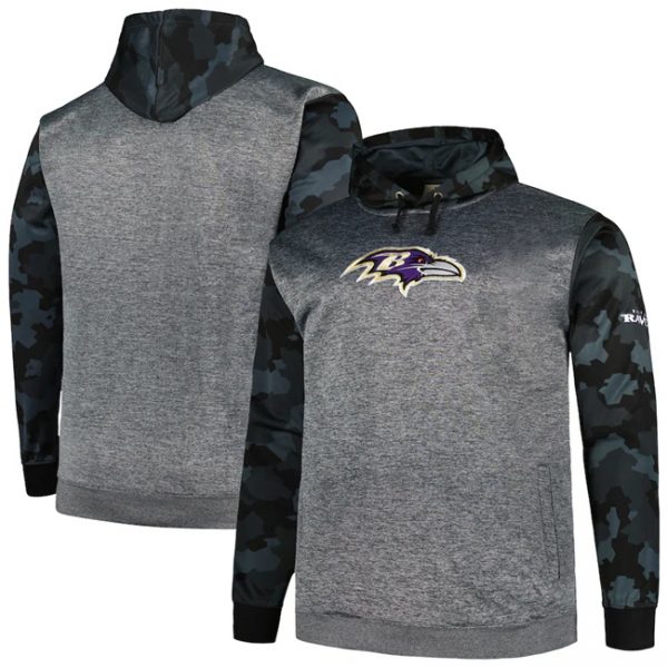 Men Baltimore Ravens Heather Charcoal Big & Tall Camo Pullover Hoodie