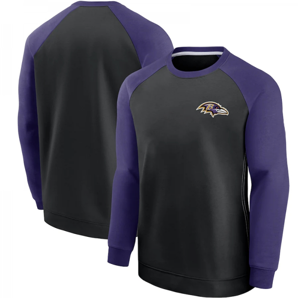 Men Baltimore Ravens Purple/Black Historic Raglan Crew Performance Sweater