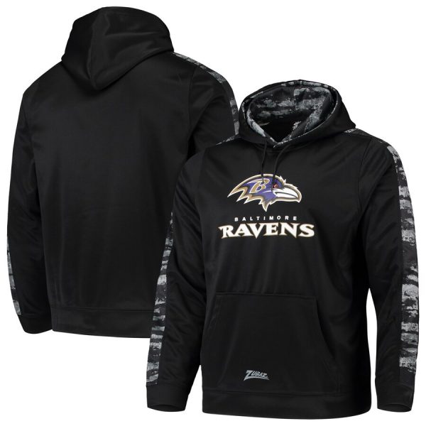 Men Baltimore Ravens Zubaz Black Tonal Oxide Pullover Hoodie