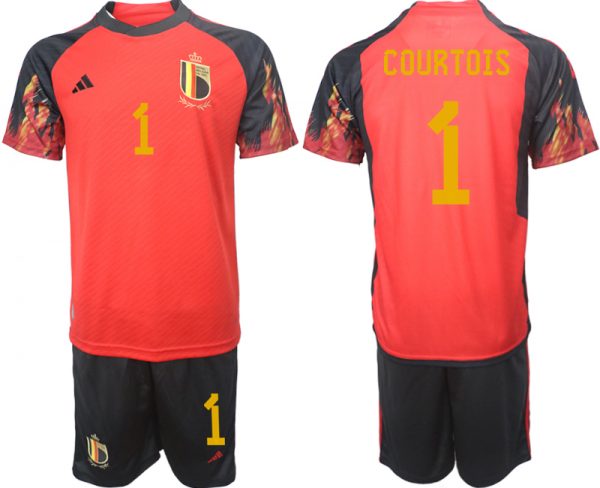 Men Belgium #1 Courtois Red 2022 FIFA World Cup Home Soccer Jersey Suit
