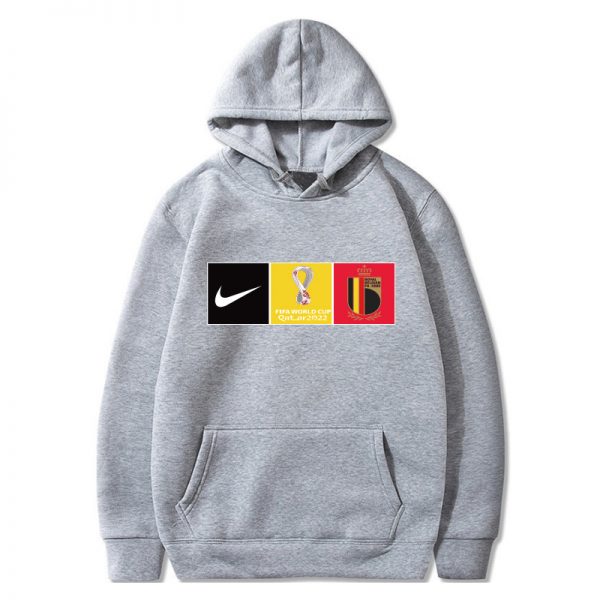 Men Belgium World Cup Soccer Hoodie Grey