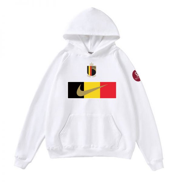 Men Belgium World Cup Soccer Hoodie White 001