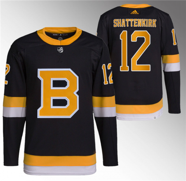 Men Boston Bruins #12 Kevin Shattenkirk Black Home Breakaway Stitched Jersey