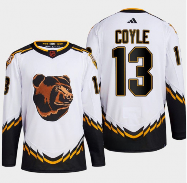 Men Boston Bruins #13 Charlie Coyle White 2022-23 Reverse Retro Stitched Jersey