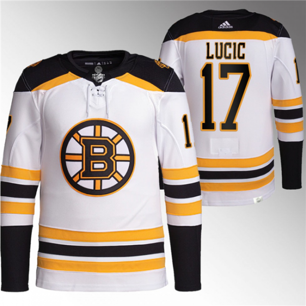 Men Boston Bruins #17 Milan Lucic White Stitched Jersey