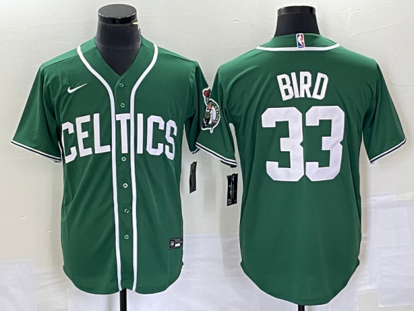 Men Boston Celtics #33 Larry Bird Green Stitched Baseball Jersey