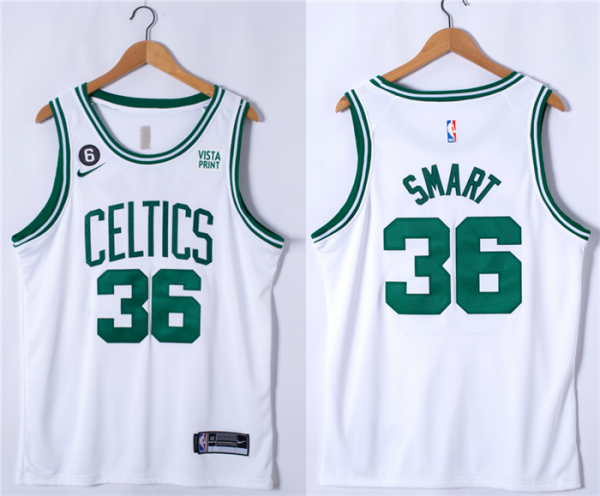 Men Boston Celtics #36 Marcus Smart White No.6 Patch Stitched Basketball Jersey