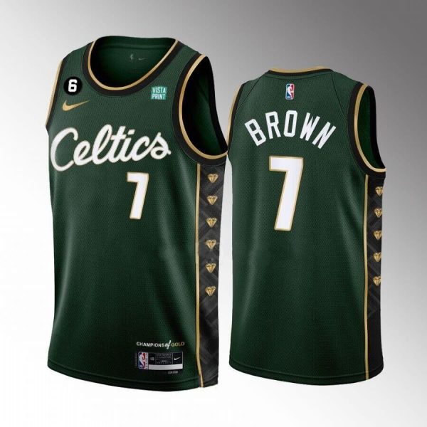 Men Boston Celtics #7 Jaylen Brown Green 2022-23 City Edition No.6 Patch Stitched Basketball Jersey