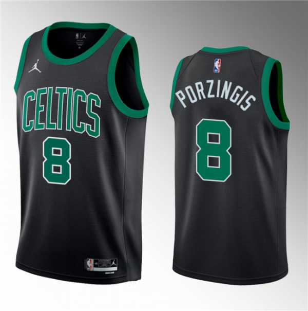 Men Boston Celtics #8 Kristaps Porzingis Black 2023 Draft Statement Edition Stitched Basketball Jersey