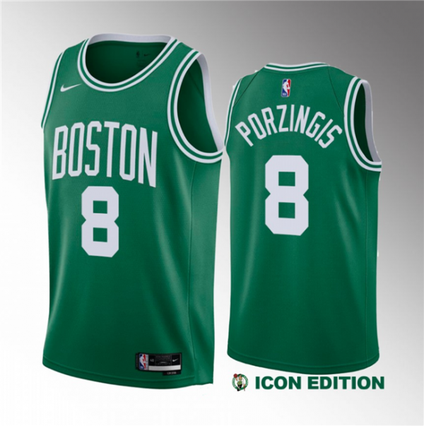 Men Boston Celtics #8 Kristaps Porzingis Green 2023 Draft Icon Edition Stitched Basketball Jersey