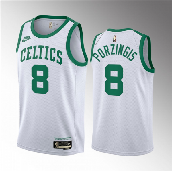 Men Boston Celtics #8 Kristaps Porzingis White 2023 Draft Association Edition Stitched Basketball Jersey