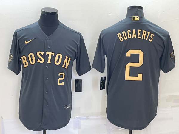 Men Boston Red Sox #2 Xander Bogaerts 2022 All-Star Charcoal Cool Base Stitched Jersey