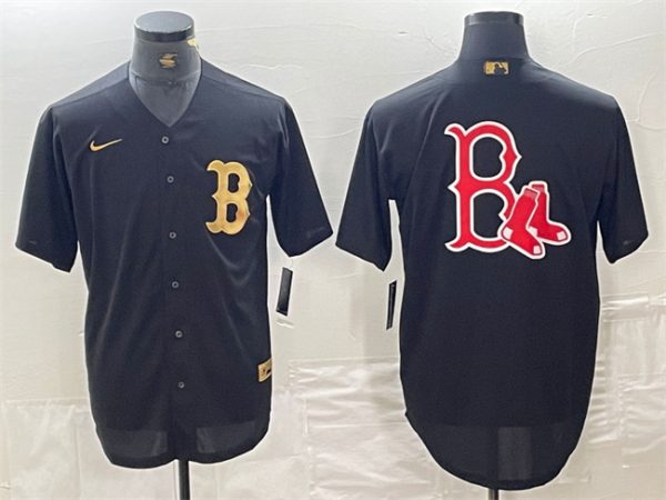 Men Boston Red Sox Black Team Big Logo Cool Base Stitched Baseball Jersey