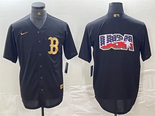 Men Boston Red Sox Black Team Big Logo Cool Base Stitched Baseball Jersey