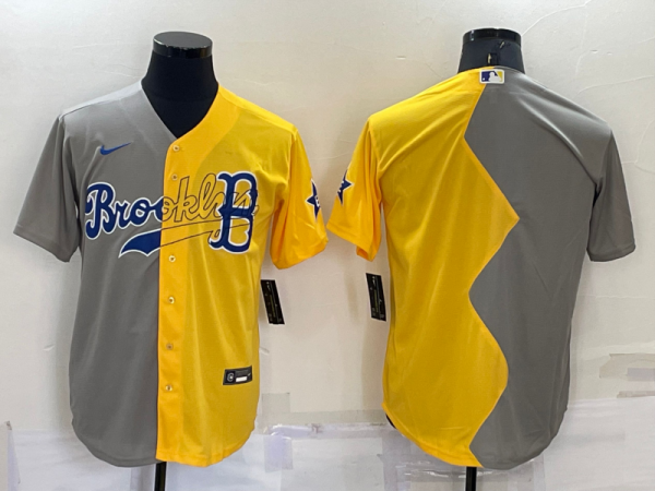 Men Boston Red Sox Blank Grey/Yellow Split Cool Base Stitched Jersey