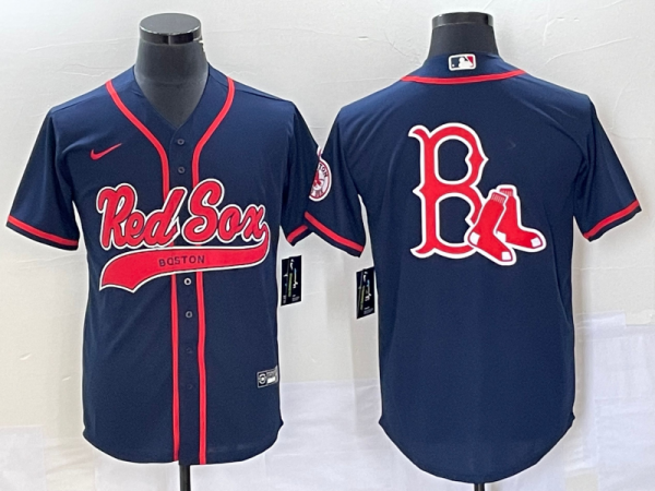 Men Boston Red Sox Blank Navy With Logo In Back Cool Base Stitched Baseball Jersey
