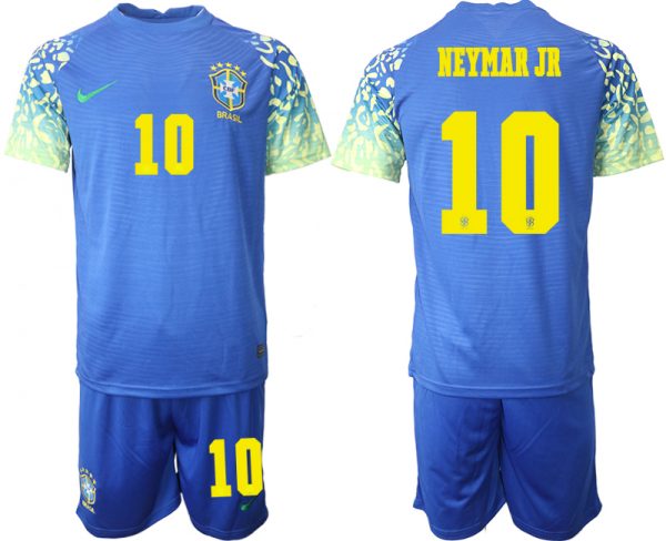 Men Brazil #10 Neymar Jr Blue 2022 FIFA World Cup Away Soccer Jersey Suit