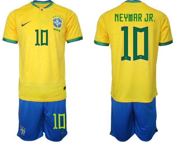 Men Brazil #10 Neymar Jr Yellow 2022 FIFA World Cup Home Soccer Jersey Suit