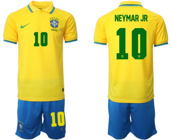 Men Brazil #10 Neymar Jr Yellow 2022 FIFA World Cup HomeSoccer Jersey Suit