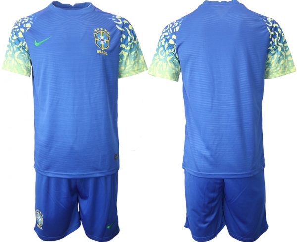Men Brazil Blank Blue 2022 FIFA World Cup Away Soccer Jersey Suit