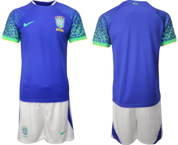 Men Brazil Blank Blue 2022 FIFA World Cup Away Soccer Jersey Suit