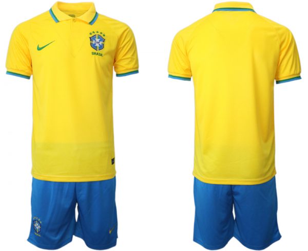 Men Brazil Blank Yellow 2022 FIFA World Cup Home Soccer Jersey Suit