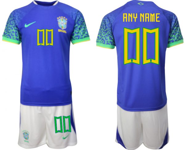 Brazil Custom Blue 2022 FIFA World Cup Away Soccer Jersey Suit