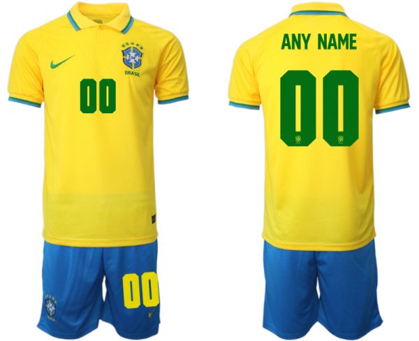 Brazil Custom Yellow 2022 FIFA World Cup Home Soccer Jersey Suit
