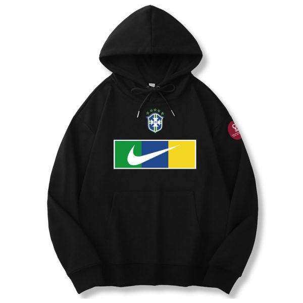 Men Brazil World Cup Soccer Hoodie Black 001