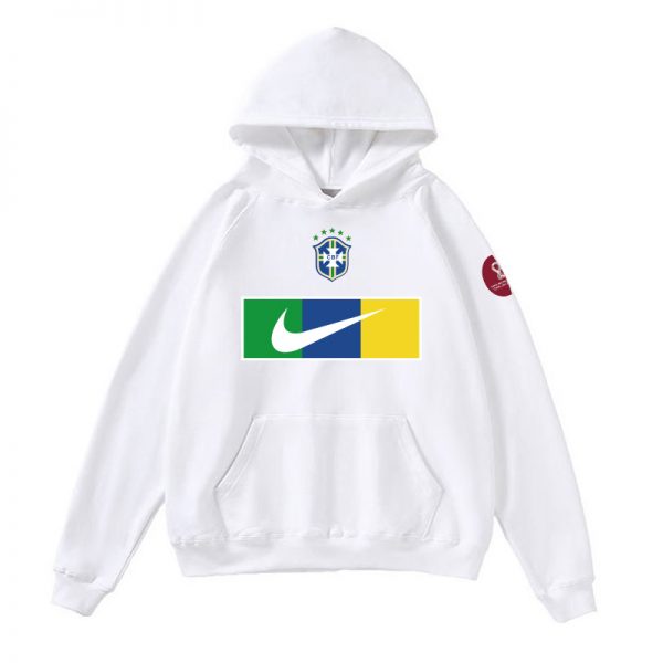Men Brazil World Cup Soccer Hoodie White 001
