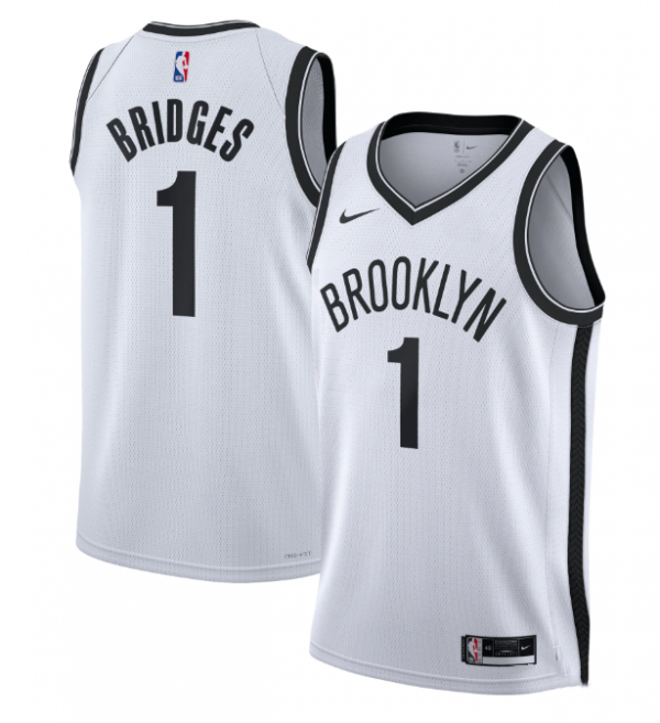 Men Brooklyn Nets #1 Mikal Bridges White Stitched Basketball Jersey