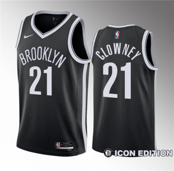 Men Brooklyn Nets #21 Noah Clowney Black 2023 Draft Icon Edition Stitched Basketball Jersey
