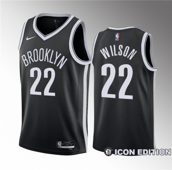 Men Brooklyn Nets #22 Jalen Wilson Black 2023 Draft Icon Edition Stitched Basketball Jersey