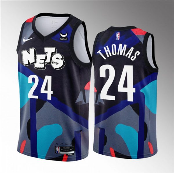 Men Brooklyn Nets #24 Cam Thomas Black 2023/24 City Edition Stitched Basketball Jersey