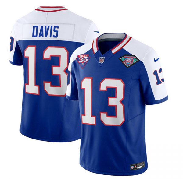 Men Buffalo Bills #13 Gabe Davis Blue/White 75th Anniversary 2023 F.U.S.E. Throwback Vapor Untouchable Limited Stitched Jersey