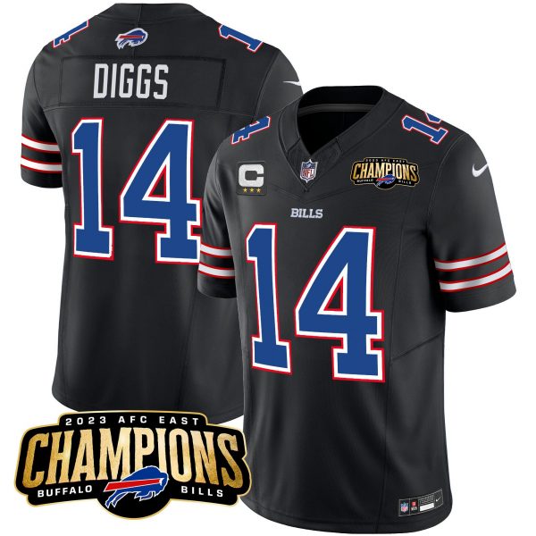 Men Buffalo Bills #14 Stefon Diggs Black 2023 F.U.S.E. AFC East Champions With 3-star C Ptach Stitched Football Jersey