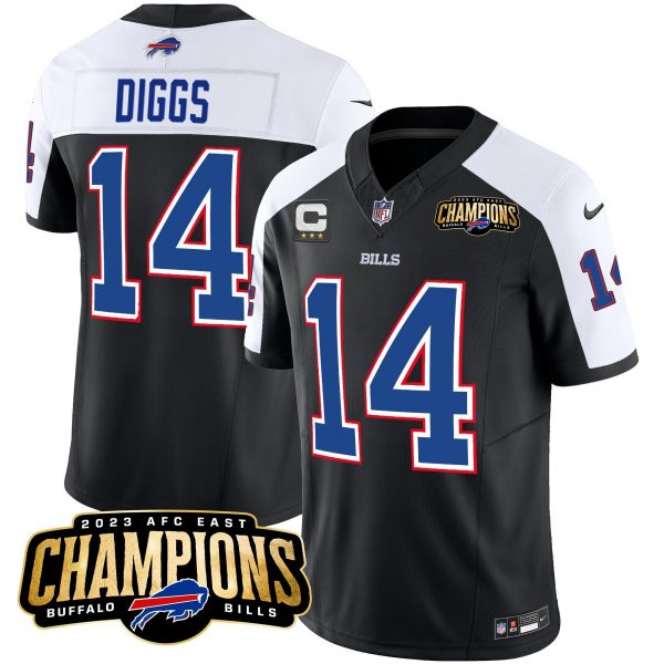 Men Buffalo Bills #14 Stefon Diggs Black/White 2023 F.U.S.E. AFC East Champions With 3-star C Ptach Stitched Football Jersey
