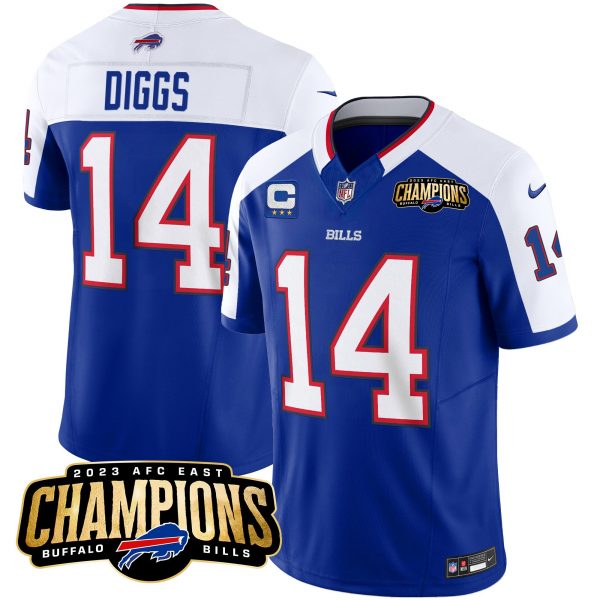 Men Buffalo Bills #14 Stefon Diggs Blue/White 2023 F.U.S.E. AFC East Champions With 3-star C Ptach Stitched Football Jersey