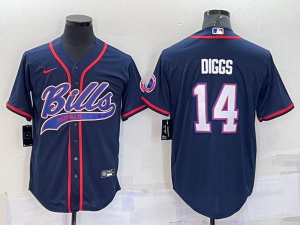 Men Buffalo Bills #14 Stefon Diggs Navy With Patch Cool Base Stitched Baseball Jersey