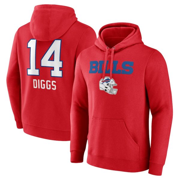 Men Buffalo Bills #14 Stefon Diggs Red Team Wordmark Player Name & Number Pullover Hoodie