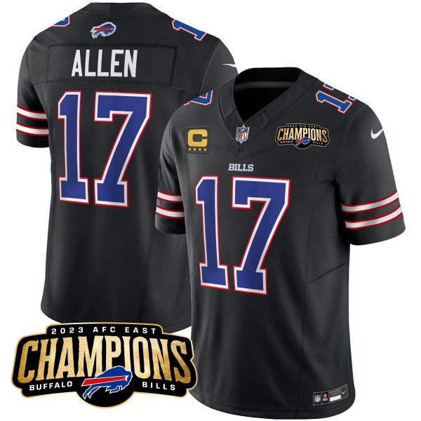 Men Buffalo Bills #17 Josh Allen Black 2023 F.U.S.E. AFC East Champions With 4-star C Ptach Stitched Football Jersey