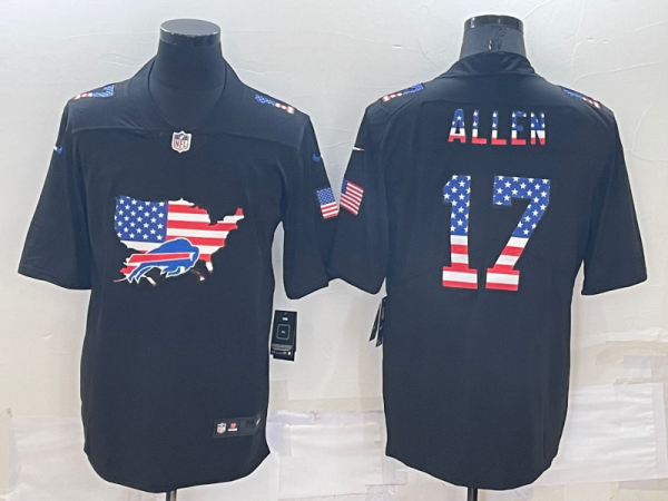 Men Buffalo Bills #17 Josh Allen Black USA Flag Limited Stitched Jersey