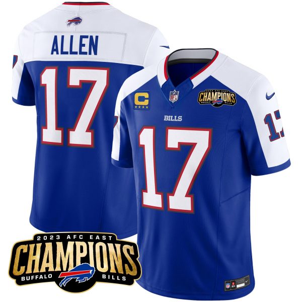 Men Buffalo Bills #17 Josh Allen Blue/White 2023 F.U.S.E. AFC East Champions With 4-star C Ptach Stitched Football Jersey