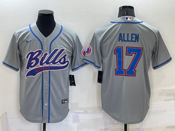 Men Buffalo Bills #17 Josh Allen Gray Cool Base Stitched Baseball Jersey
