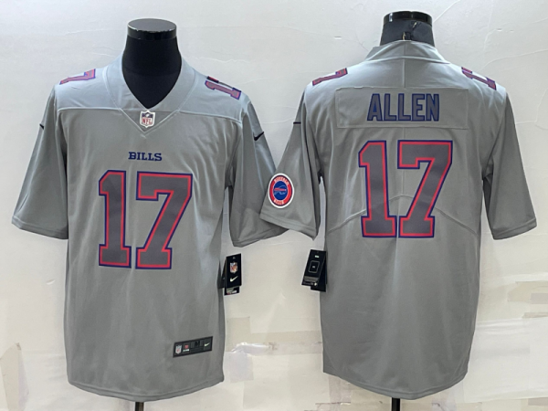 Men Buffalo Bills #17 Josh Allen Grey With Patch Atmosphere Fashion Stitched Jersey